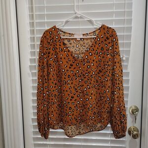 VIXBE LEOPARD PRINT BLOUSE WOMENS MEDIUM LIGHTWEIGHT LONGSLEEVE CASUAL